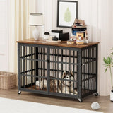 Furniture style dog crate wrought iron frame door with side openings, Rustic Brown, 43.3''W x W1162119831