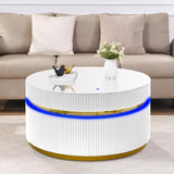 Tavita 39" Round White Coffee Table with Glass Top and LED Lights B061P253484