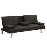 ZNTS Sofa Bed with Armrest two holders WOOD FRAME, STAINLESS LEG, FUTON BROWN PVC,DARK BROWN W2297P284141