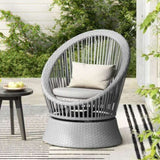 26.7" Modern Silver Wicker Lounge Chair with xianRattan and Iron Frame, Featuring a Stylish Round N767P237032G