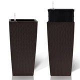 Pack of 2 Square Planter 22-Inch High Faux Rattan Design Flower Pot with Automatic Watering System W3213P311469
