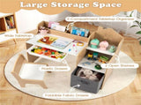 Kids Table and Chair Set with Storage Drawers House-Shaped Study Desk for Playroom Bedroom- Natural 44754457
