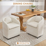 059-Set of 1 Chenille Fabric Dining Armchair With Back Cushion and Universal Wheels,Beige W527P242555