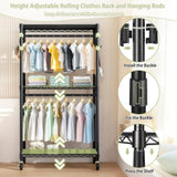 Rolling Clothes, Heavy Duty Clothes with Wheels, 3 Tiers Adjustable Wire Shelving Clothes W3204P318298