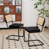 ZNTS Dining Chairs Set of 2, Velvet Rattan Side Accent Chairs with Black Painted Legs, Modern Mid Century 17225298