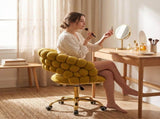 Velvet Bubble Back Desk Chair, Adjustable Height 360&deg Swivel Vanity Chair with Wheels, Gold Metal W3875P457940