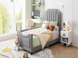 Twin Size Upholstered Daybed with Classic Stripe Shaped Headboard, Gray 56141620