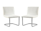 Set of 2 Padded White Leatherette Side Chairs with L-Shape Leg in Chrome Finish B016P156823