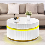 Tavita 39" Round White Coffee Table with Glass Top and LED Lights B061P253484