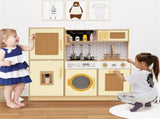 Kids Wooden Kitchen Playset 3 with Fridge Sink Washing Machine with Realistic Light Sound Rattan 94982897