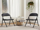 2 Pack Folding Chair Leather Padded Seat Portable Chair, Black 41007323