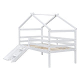 ZNTS Twin Low Loft House Bed with Slide, Ladder, Safety Guardrails, House Roof Frame,White 99079032