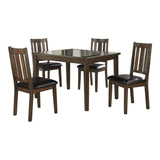 ZNTS Dark Brown Cherry Finish 5pc Dining Set Table with 4 Chairs Black Faux Leather Upholstery Wooden B011P170669