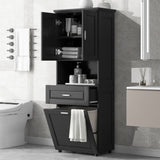 Tall Bathroom Cabinet with Laundry Basket, Large Space Tilt-Out Laundry Hamper and Upper WF323481AAB