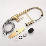 Pull Down Sprayer Spring Kitchen Sink Faucet Brushed Gold W122552138