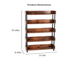 5-Tier Industrial Bookshelf, Open Rustic Brown Bookcase with Metal Frame, Freestanding Display W3101P574173