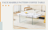 ZNTS 43.3"x23.6" White Marble-Patterned MDF Coffee Table with Tempered glass legs.Suitable for Living W1151P209565