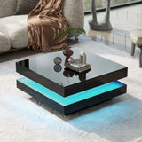 ON-TREND High Gloss Minimalist Design with LED Lights, 2-Tier Square Coffee Table, Center Table for WF295997AAB