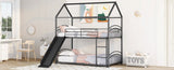 Twin Over Twin Metal Bunk Bed With Slide,Kids House Bed Black MF313919AAB