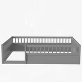 ZNTS Full Floor Bed Frame with Fence, Wood Kids Floor Beds Frame for Bedroom Playroom,Gray W2593P164751