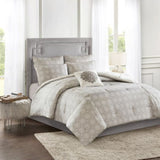 6 Piece Embroidered Cotton Reversible Comforter Set Ivory Full/Queen B035128872