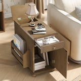 U-Can Vintage End Table Flip Top Side Table with USB Ports, One Multifunctional Drawer with cup N724P293133D