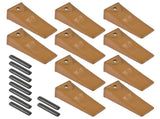 10 Pack X156L Dirt Teeth Bucket Teeth Long w/ 10 Pack P156 Roll Pins Alloy Steel Fits for Skid Steer 88484002