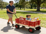 Red Wooden Wagon Cart with Folding Handle, Heavy Duty All-Terrain Kids Wagon for Outdoor, Garden, 57603140