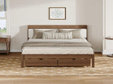 Full Size Bed with Storage Drawers, Upholstered Headboard, Solid Wood Slat Support, No Box Spring W5767P517426
