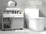 White Rolling Bathroom Storage Cabinet Toilet Paper Organizer with Sliding Doors & Adjustable 63470457