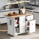 Kitchen Island with Drop Leaf, 53.9" Width Rolling Kitchen Cart on Wheels with Internal Storage Rack WF312383AAW
