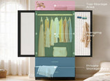 Black Wardrobe Closet with Mirror Door, 2 Doors & 2 Drawers Storage Cabinet with LED Sensor Light, 59491281