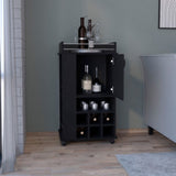 Bar Cart with 6 Built-in Wine Rack and Casters, Black B097120591