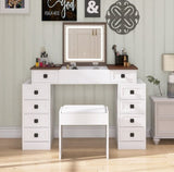 Vanity Desk with Dimmable LED Light with 10 Drawers, Makeup Table with Flip Up Mirror for W760P206128