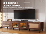 Rattan TV Stand with 3 Cabinets & 2 Drawers, Rattan-inspired Media Console Table for TVs up to 80'', WF324225AAP