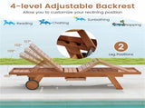 Solid Wood Outdoor Chaise Lounge, 4-Position Adjustable Backrest with Extendable Side Table 54669285