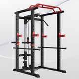 1000LBS Power Cage with LAT Pulldown & Multi-Grip Pull-Up Bar Olympic Squat Rack with Dip Handles 08786952