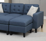 ZNTS Reversible 3pc Sectional Sofa Set Navy Tufted Polyfiber Wood Legs Chaise Sofa Ottoman Pillows B01149073