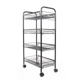 ZNTS Exquisite Honeycomb Net Four Tiers Storage Cart with Hook Black 01157249