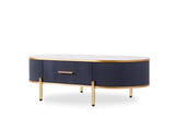 Modern Coffee Table White/Gray Sintered Stone Top & Gold With Drawer B091119902