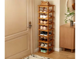 9-Tier Stacked Shoe Rack Unit, Bamboo Square Shoes Organizer, Freestanding Storage Shelf 13657753