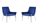 Set of 2 Blue Velvet Upholstered Side Chairs in Mirrored Silver Finish B016P324715