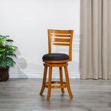 24" Counter Height Slat Back Swivel Stool, Natural Finish, Charcoal Fabric Seat B04660694