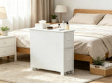 White Slim Bathroom Cabinet Freestanding Storage with Toilet Paper Holder 2 Drawers Side Towel Rack 19679827