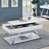 ZNTS Contemporary Style White 1pc Coffee Table Lift Top Design High Gloss Finish Chrome Frame Living Room B011P207454