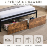 Queen Size Bed Frame with Storage Headboard and 2 Drawers, LED Lights Bed with Charging Station, W1916126253
