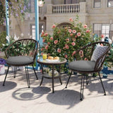 U_STYLE Outdoor Leisure Set, 2 Rattan Single Chairs with A Glass Round Table, Perfectly Suited for N711P256422D