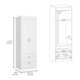 Lisboa Armoire, Rod, Double Door, Two Drawers, Metal Handles White B070P210737