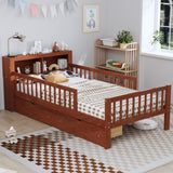 Twin Size Bed with Headboard Storage Rack, Two Under-Bed Drawers, Three-Side Guardrails for Safety N733P272374D