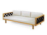 Three-Seater Outdoor Daybed - Acacia Wood Teak Finish Frame with Light Grey Cushions & Black Flat N770P373436L